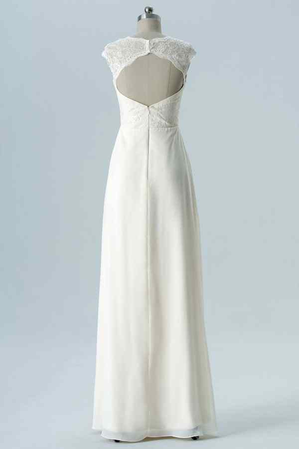 Ivory A-line Lace Jewel Neck Cut-Out Chiffon Long Bridesmaid Dress Ivory / US 12 Ivory A-line Lace Jewel Neck Cut-Out Chiffon Long Bridesmaid Dress Ivory / US 12