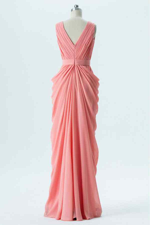 Hot Pink A-line V Neck Pleated Chiffon Long Bridesmaid Dress Hot Pink / US 8 Hot Pink A-line V Neck Pleated Chiffon Long Bridesmaid Dress Hot Pink / US 8