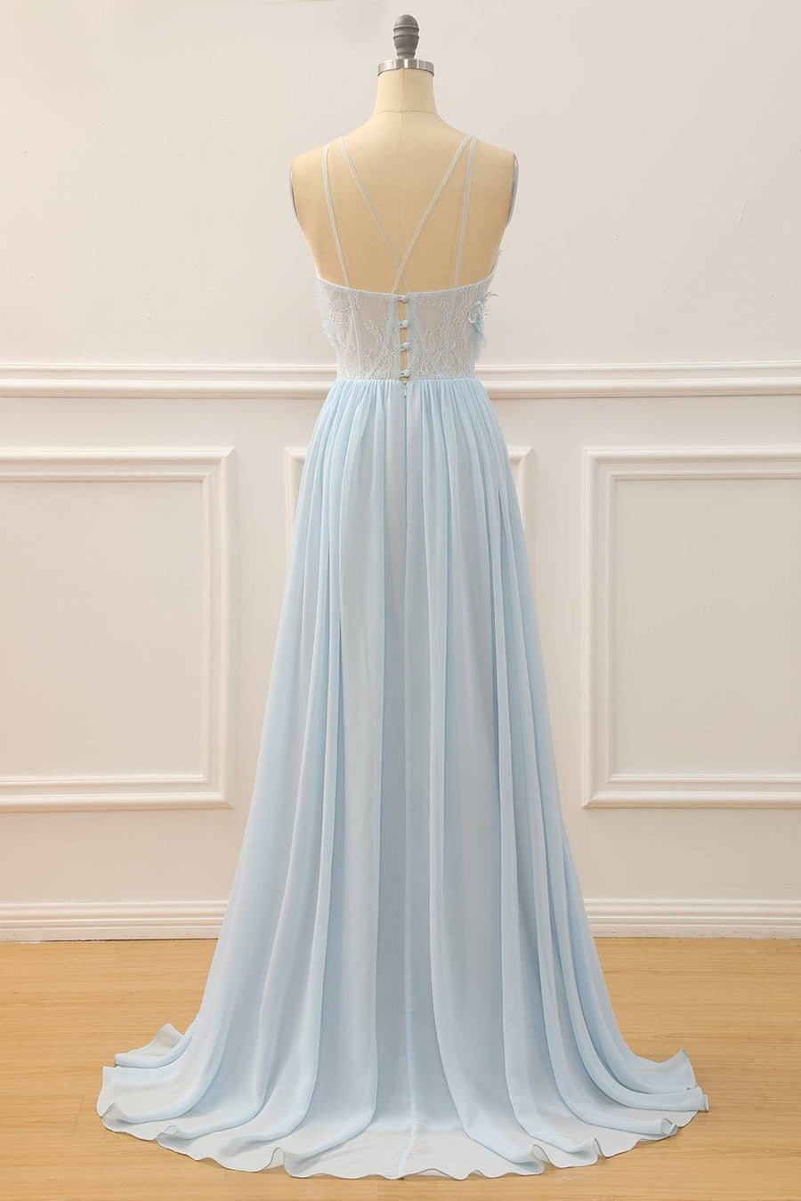 Light Blue High Neck Sleeveless A-Line Sheer Empire Prom Dress | Joyofdress Light Blue High Neck Sleeveless A-Line Sheer Empire Prom Dress | Joyofdress