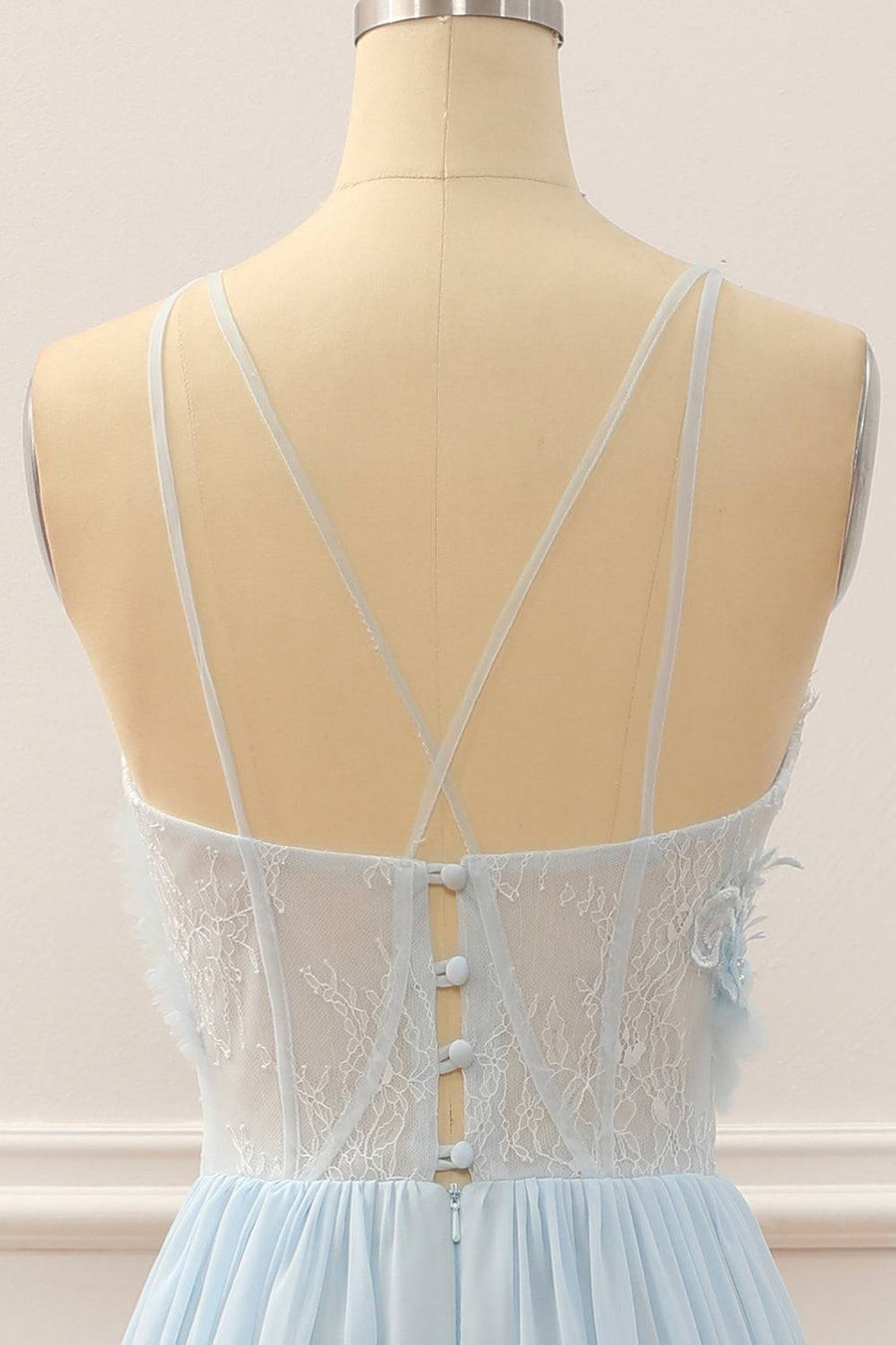Light Blue High Neck Sleeveless A-Line Sheer Empire Prom Dress