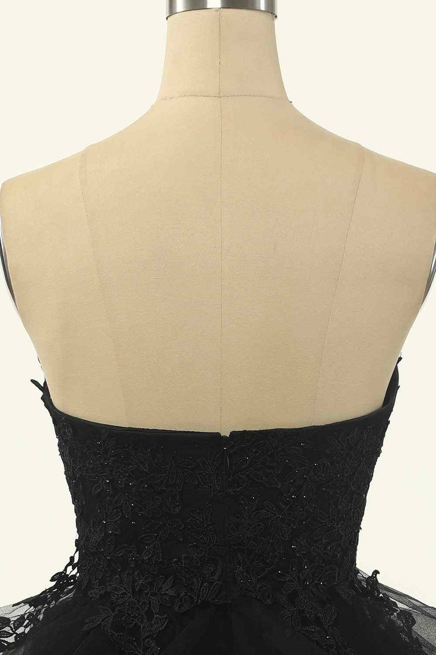Black A-line Strapless V Neck Applique Multi-Layers Mini Homecoming Dress