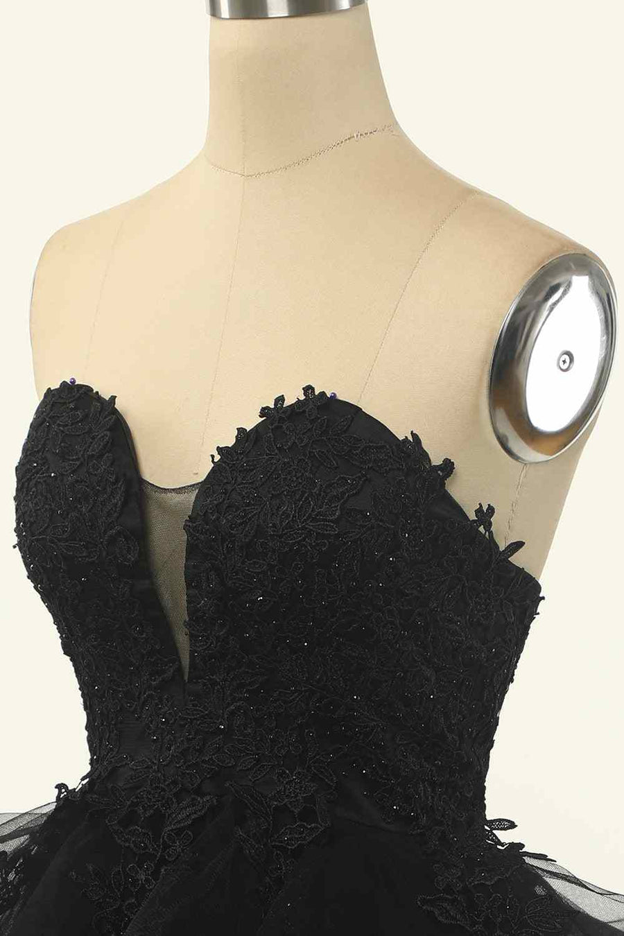 Black A-line Strapless V Neck Applique Multi-Layers Mini Homecoming Dress