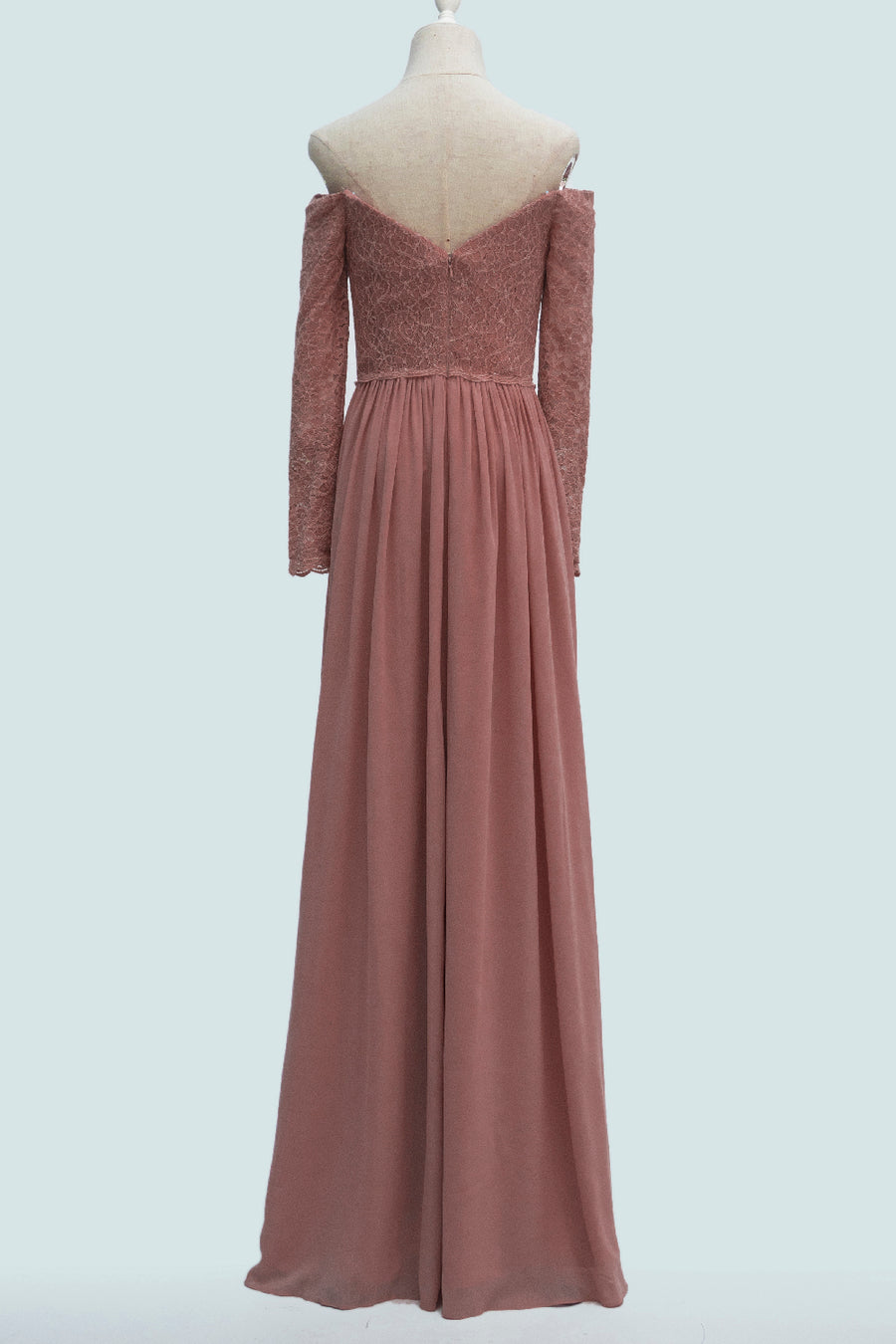 Desert Rose A-line Long Sleeves Off-Shoulder Lace Long Bridesmaid Dress Desert Rose / US 2