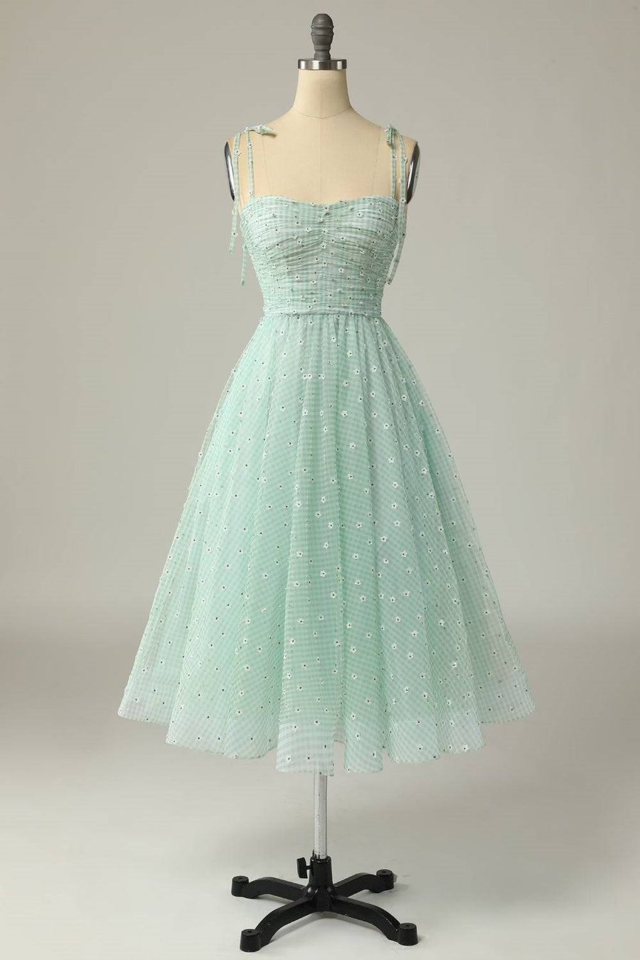 Agave A-line Tie Bow Straps Applique Pleated Mini Homecoming Dress