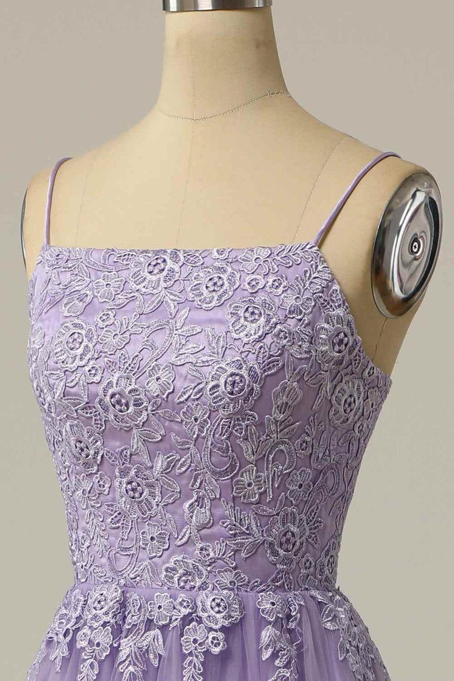 Square Sleeveless Lace Top A-Line Prom Party Dress With Slit