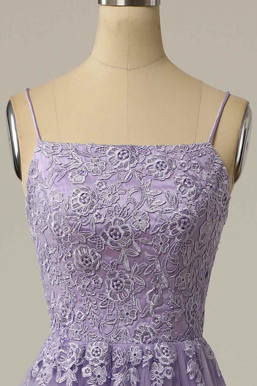 Square Sleeveless Lace Top A-Line Prom Party Dress With Slit