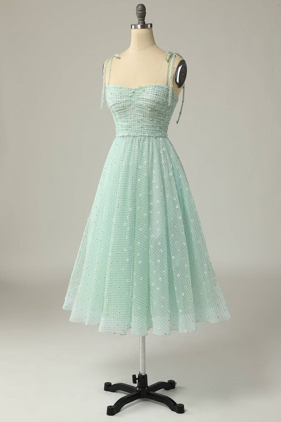 Agave A-line Tie Bow Straps Applique Pleated Mini Homecoming Dress