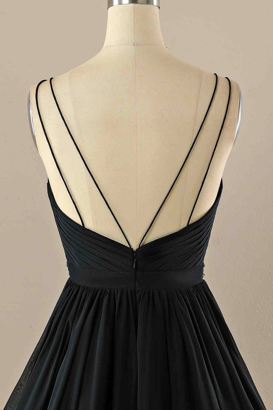 Black A-line Double Straps Pleated Beaded Chiffon Mini Homecoming Dress