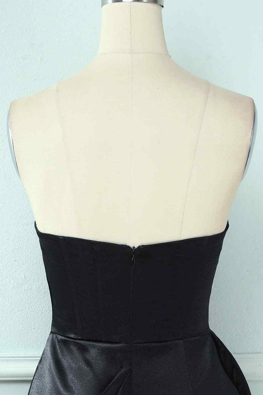 Black Sheath Strapless Sweetheart Pleated Leather Mini Homecoming Dress