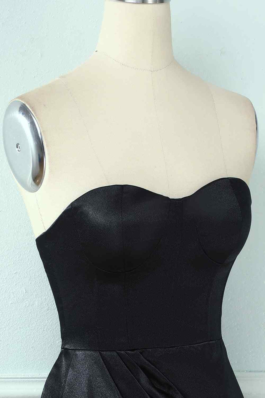 Black Sheath Strapless Sweetheart Pleated Leather Mini Homecoming Dress