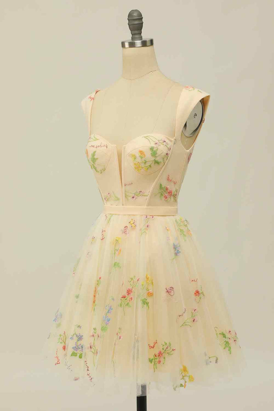 Champagne A-line Cap Sleeves Applique Mini Homecoming Dress