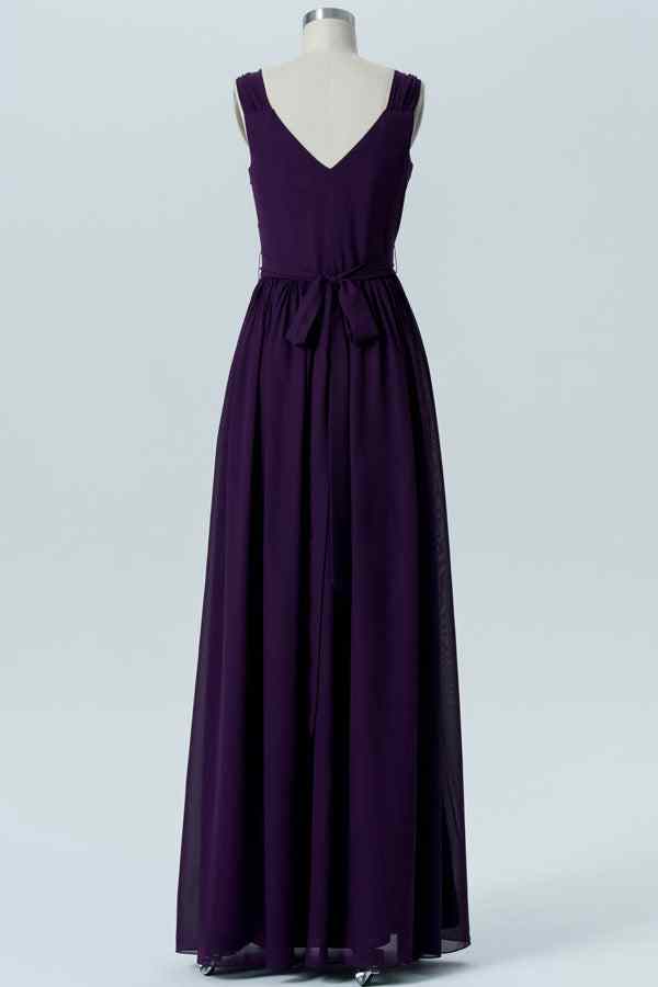 Dark Purple A-line V Neck Pleated Chiffon Long Bridesmaid Dress Dark Purple / US 10 Dark Purple A-line V Neck Pleated Chiffon Long Bridesmaid Dress Dark Purple / US 10