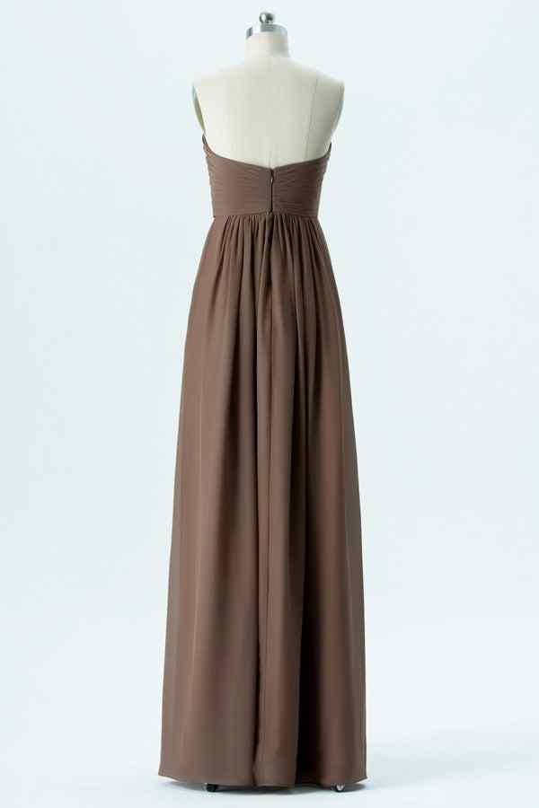Taupe A-line Strapless Pleated Chiffon Long Bridesmaid Dress Taupe / Custom Size