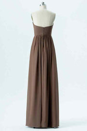Taupe A-line Strapless Pleated Chiffon Long Bridesmaid Dress