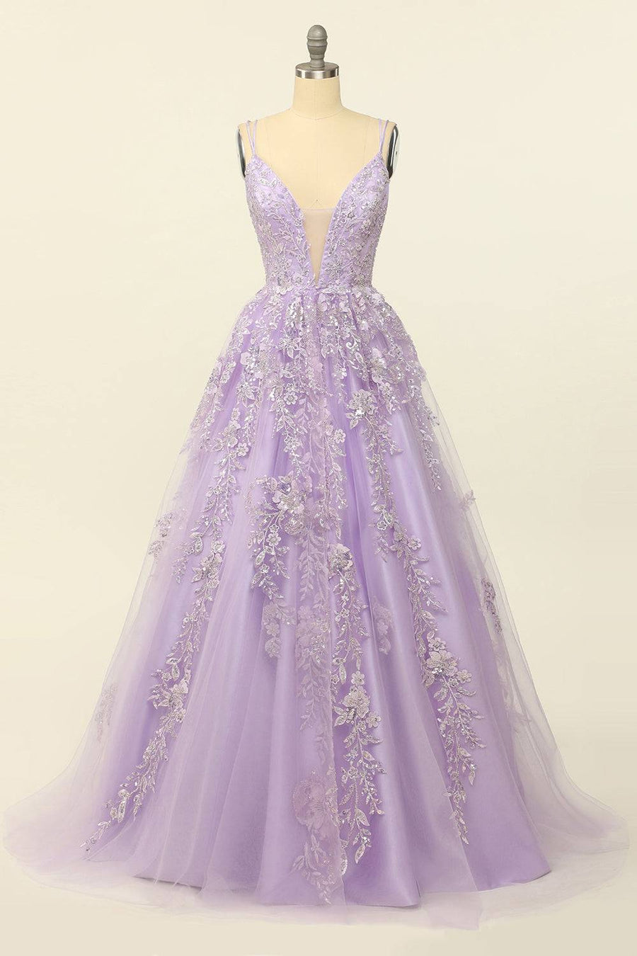 Lace A-Line Empire V-Neck Sleeveless Prom Party Dress