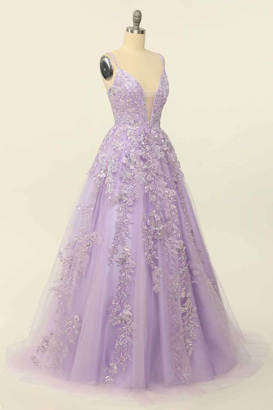 Lace A-Line Empire V-Neck Sleeveless Prom Party Dress