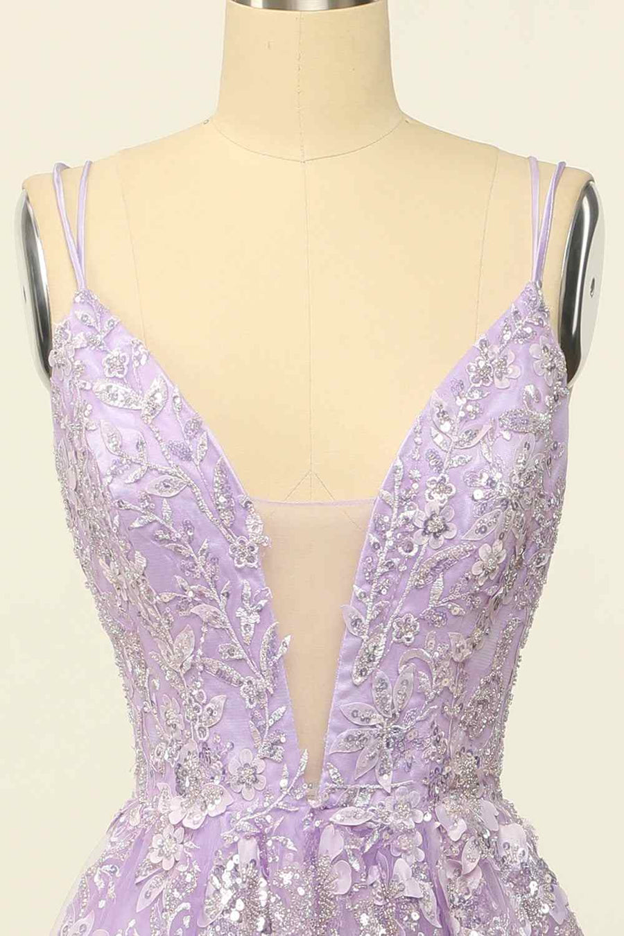 Lace A-Line Empire V-Neck Sleeveless Prom Party Dress