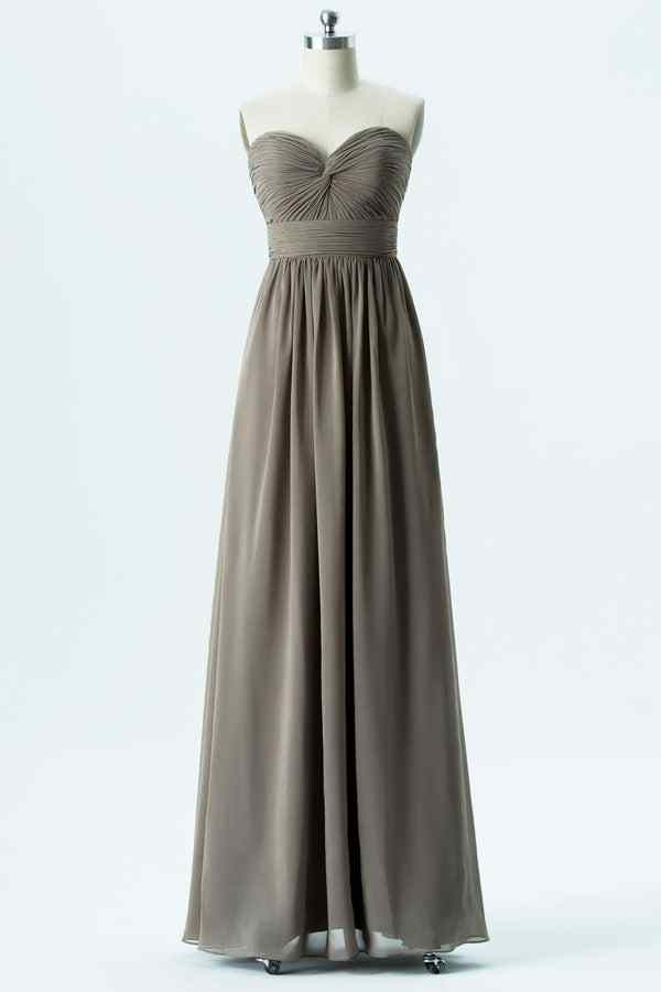 Silver A-line Strapless Twist Knot Chiffon Long Bridesmaid Dress