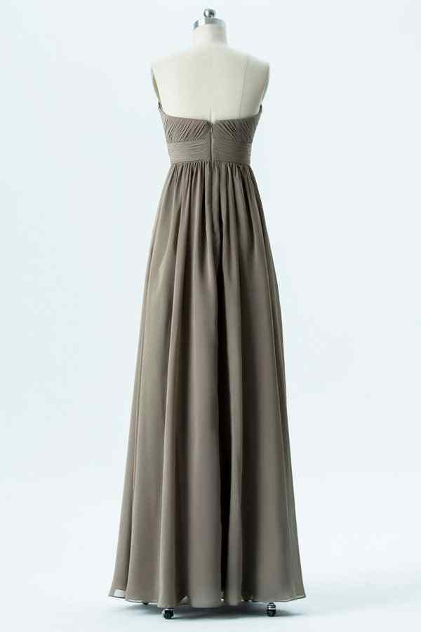 Silver A-line Strapless Twist Knot Chiffon Long Bridesmaid Dress