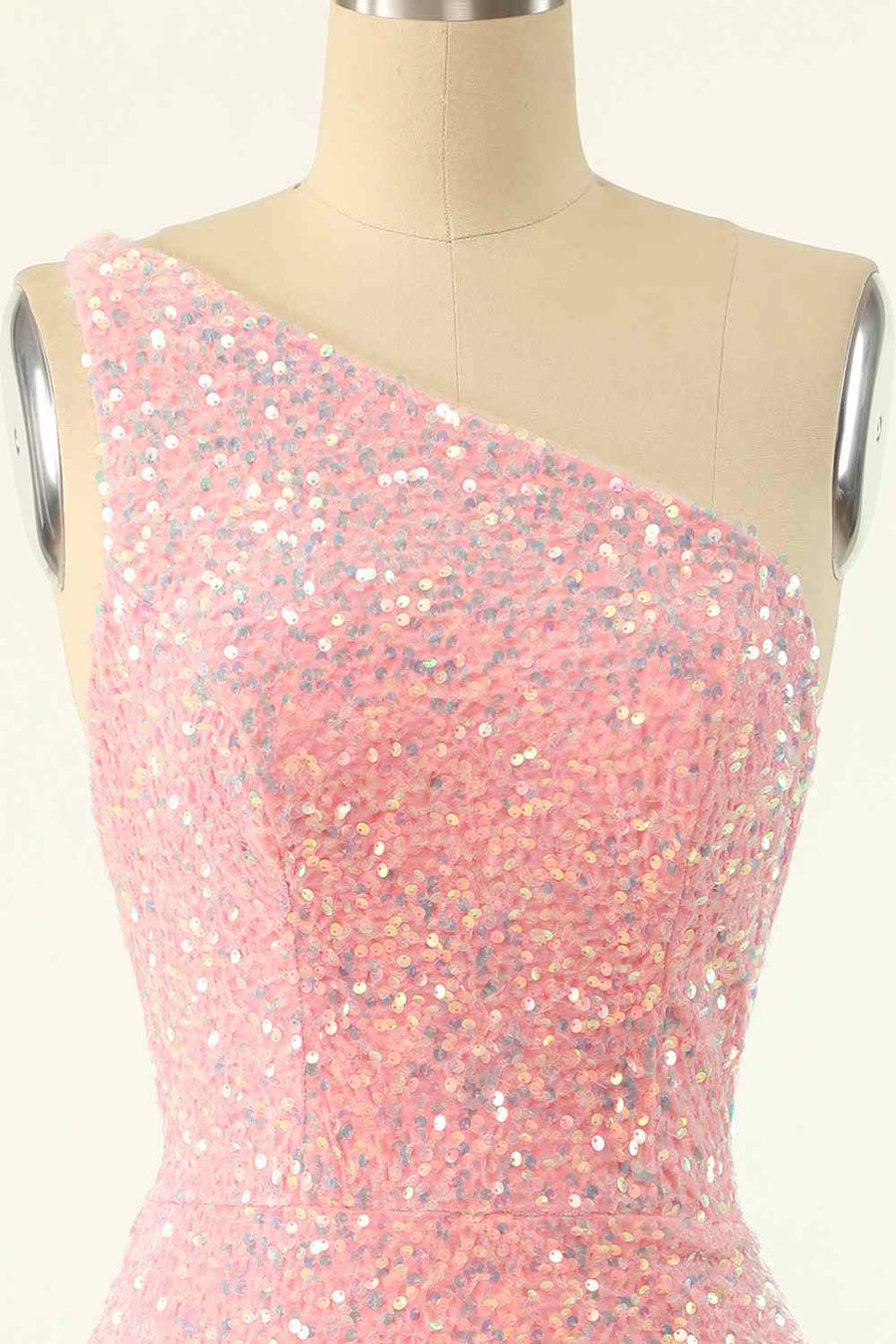 Pink Sheath One Shoulder Strap Back Sequins Mini Homecoming Dress