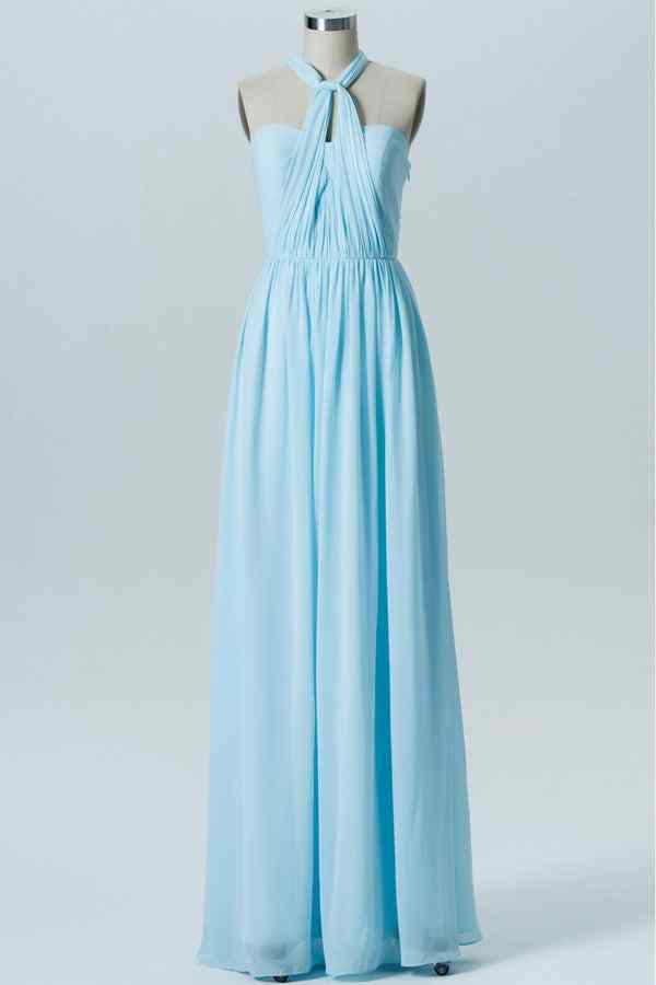 Light Blue Elastic Sheer Straps Strapless Pleated Chiffon Long Bridesmaid Dress Light Blue / US 8 Light Blue Elastic Sheer Straps Strapless Pleated Chiffon Long Bridesmaid Dress Light Blue / US 8