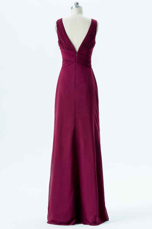 Orchid A-line Chiffon Crisscross Pleated Long Bridesmaid Dress
