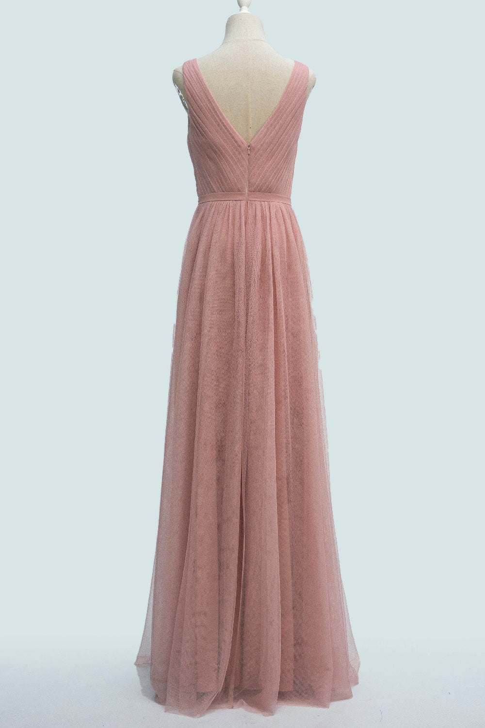 Blushing Pink A-line V-Neckline Pleated Long Bridesmaid Dress