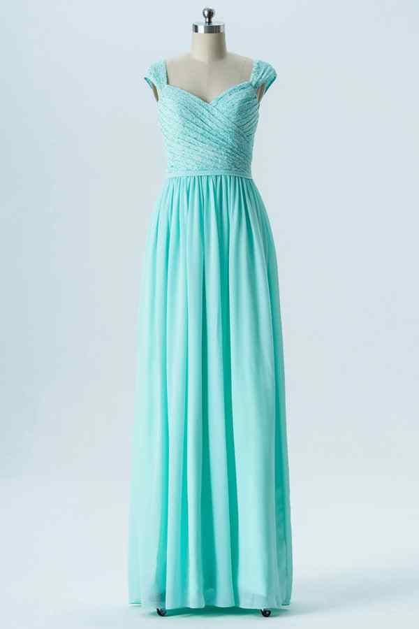 Spa A-line Sheer Straps Sweetheart Pleated Chiffon Long Bridesmaid Dress