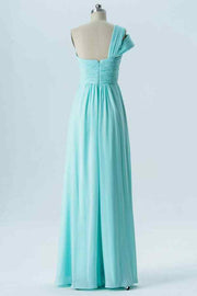 Caribbean A-line One Shoulder Pleated Chiffon Long Bridesmaid Dress