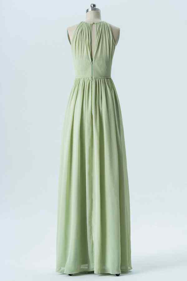 Agave A-line Halter Pleated Chiffon Long Bridesmaid Dress Agave / Custom Size Agave A-line Halter Pleated Chiffon Long Bridesmaid Dress Agave / Custom Size