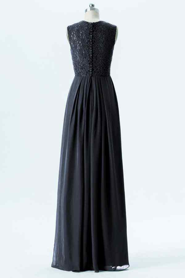 Grey A-line Sweetheart Scoop Back Lace Chiffon Long Bridesmaid Dress