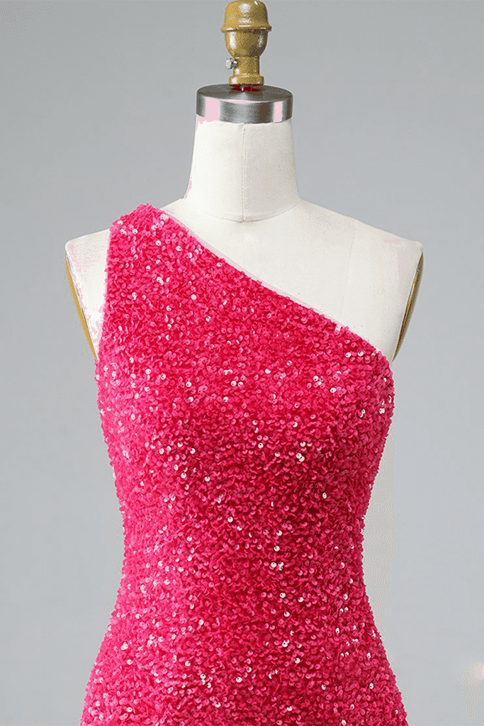 Red Sheath One Shoulder Straps Back Sequins Mini Homecoming Dress