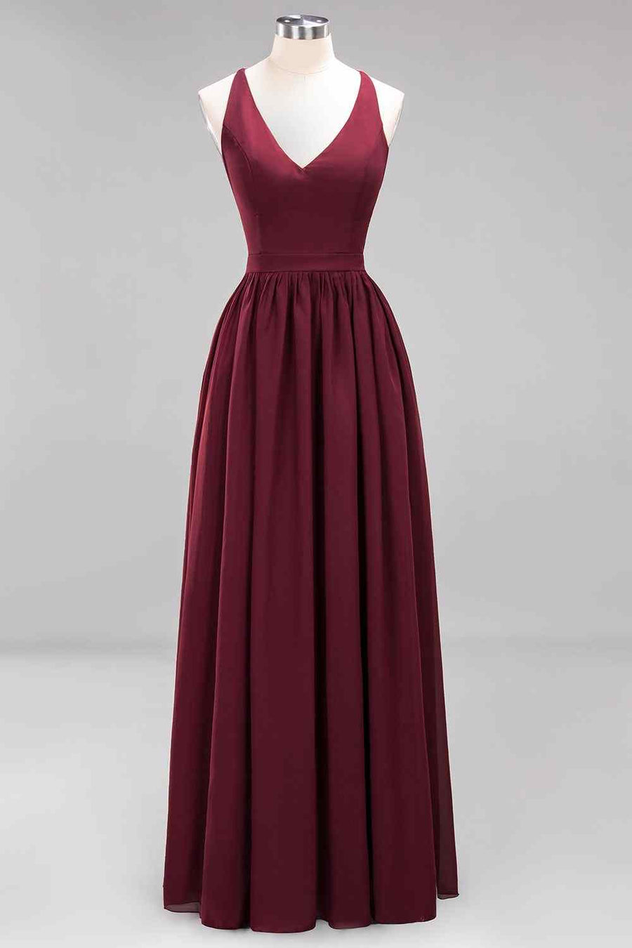 Burgundy A-line Sweetheart Sleeves Pleated Chiffon Long Bridesmaid Dress