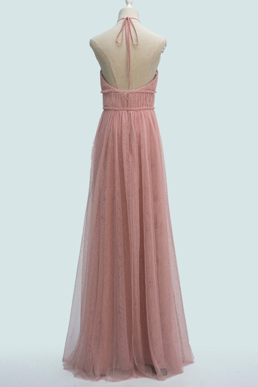 Blushing Pink A-line Halter Pleated Backless Long Bridesmaid Dress Blushing Pink / US 16