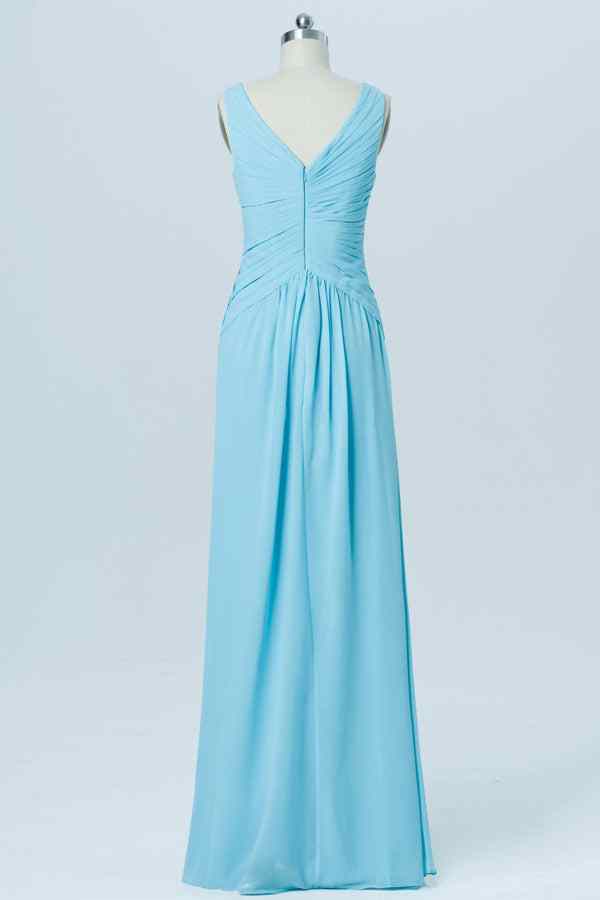 Blue A-line Chiffon Pleated Twist Knot Long Bridesmaid Dress Blue / US 12 Blue A-line Chiffon Pleated Twist Knot Long Bridesmaid Dress Blue / US 12