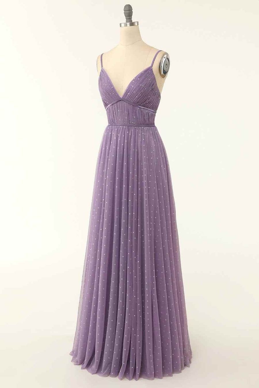 Lavender V-Neck A-Line Sleeveless Party Prom Dress