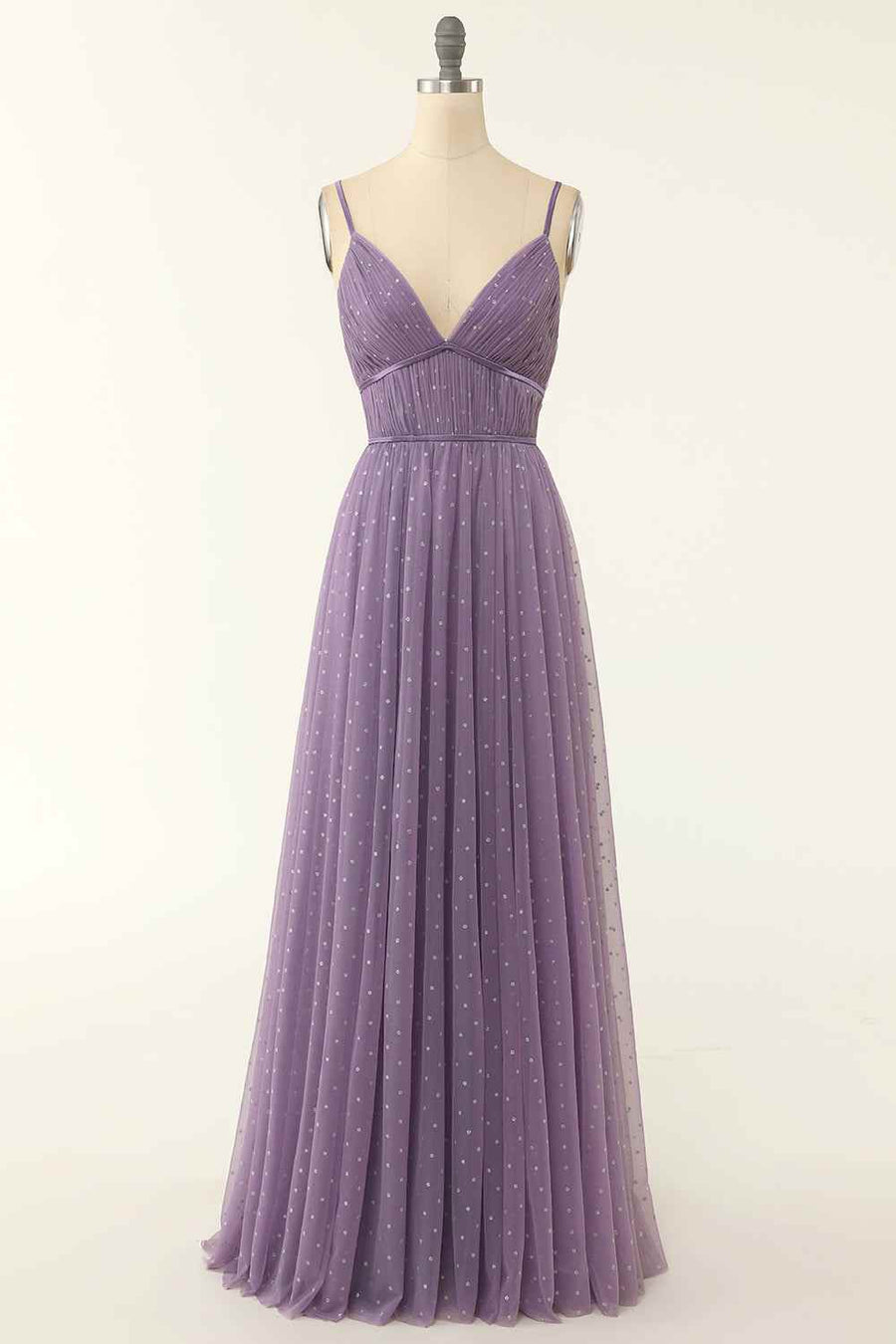 Lavender V-Neck A-Line Sleeveless Party Prom Dress