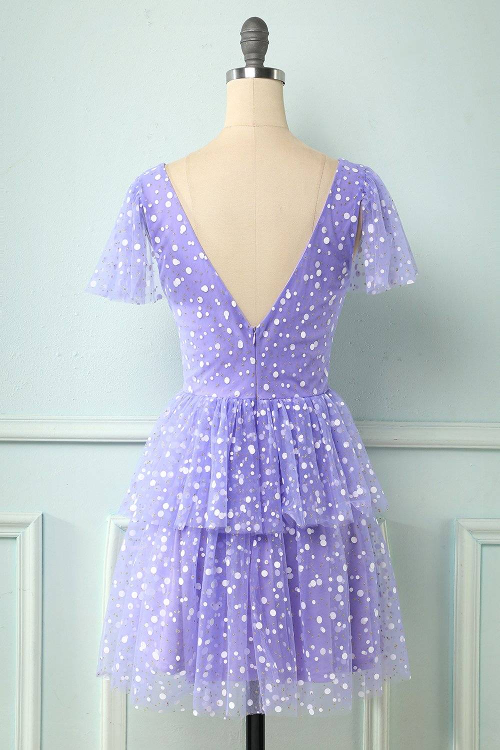 Lilac A-line V Neck Multi-Layers Mini Homecoming Dress