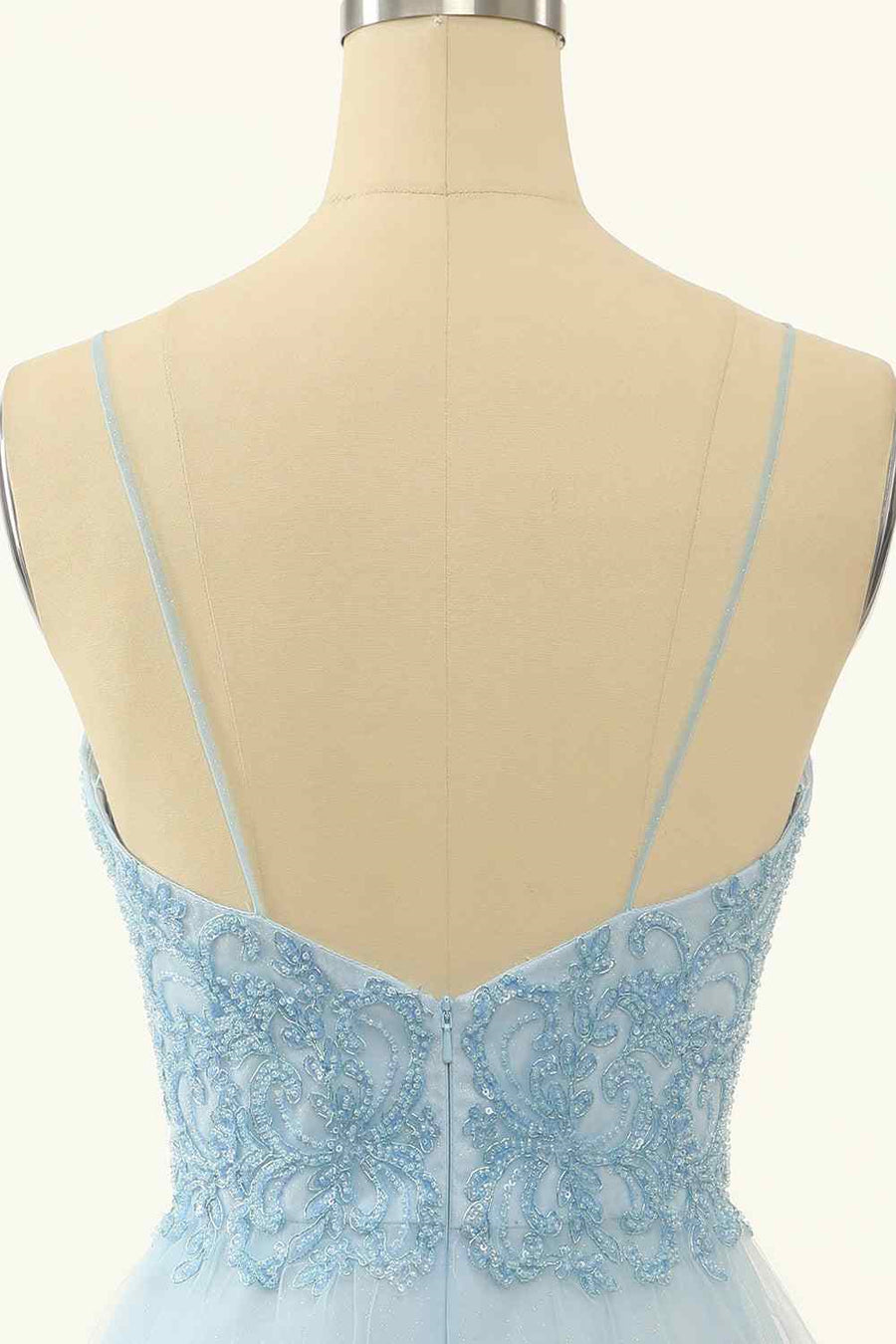 Light Blue A-line V Neck Beading-Embroidered Tulle Mini Homecoming Dress