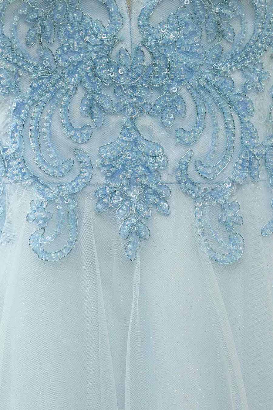 Light Blue A-line V Neck Beading-Embroidered Tulle Mini Homecoming Dress