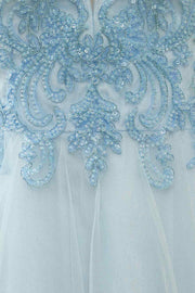 Light Blue A-line V Neck Beading-Embroidered Tulle Mini Homecoming Dress
