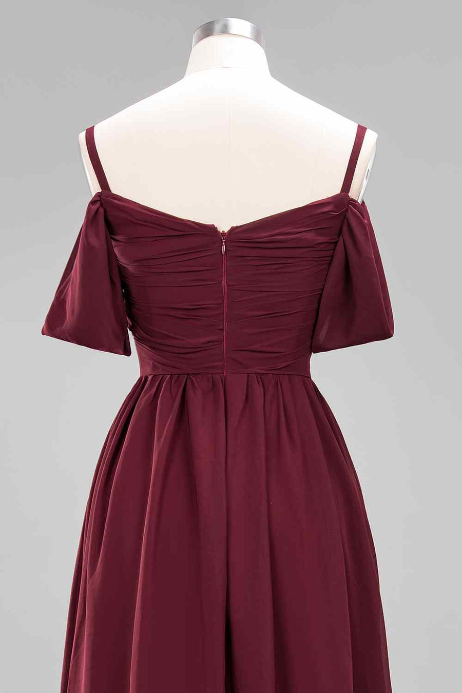 Burgundy A-line Sweetheart Sleeves Pleated Chiffon Long Bridesmaid Dress