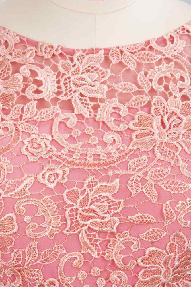 Pink A-line Sleeveless V Back Lace Chiffon Long Bridesmaid Dress