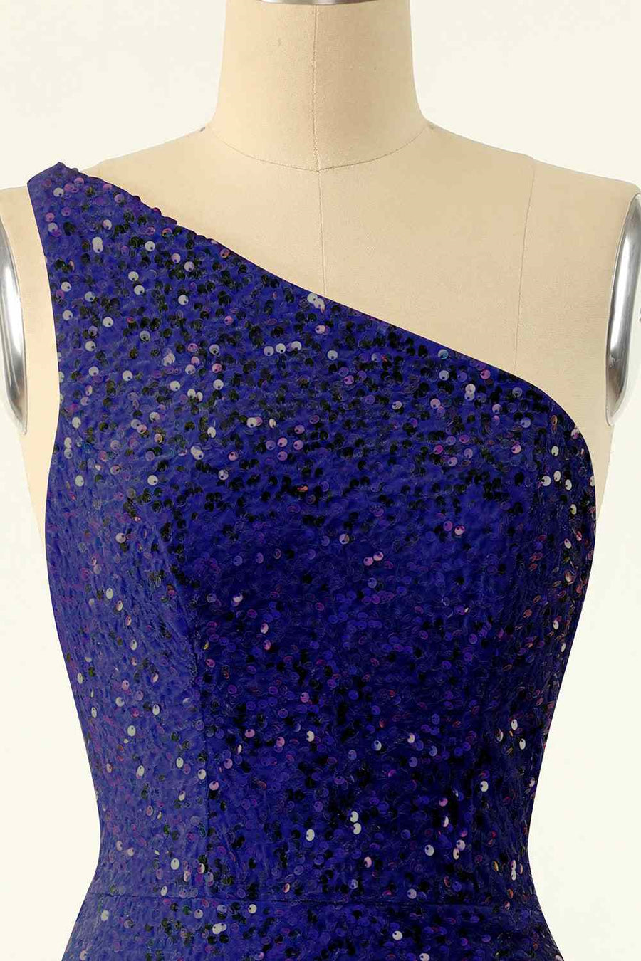 Royal Blue Sheath One Shoulder Sequins Strap Back Mini Homecoming Dress
