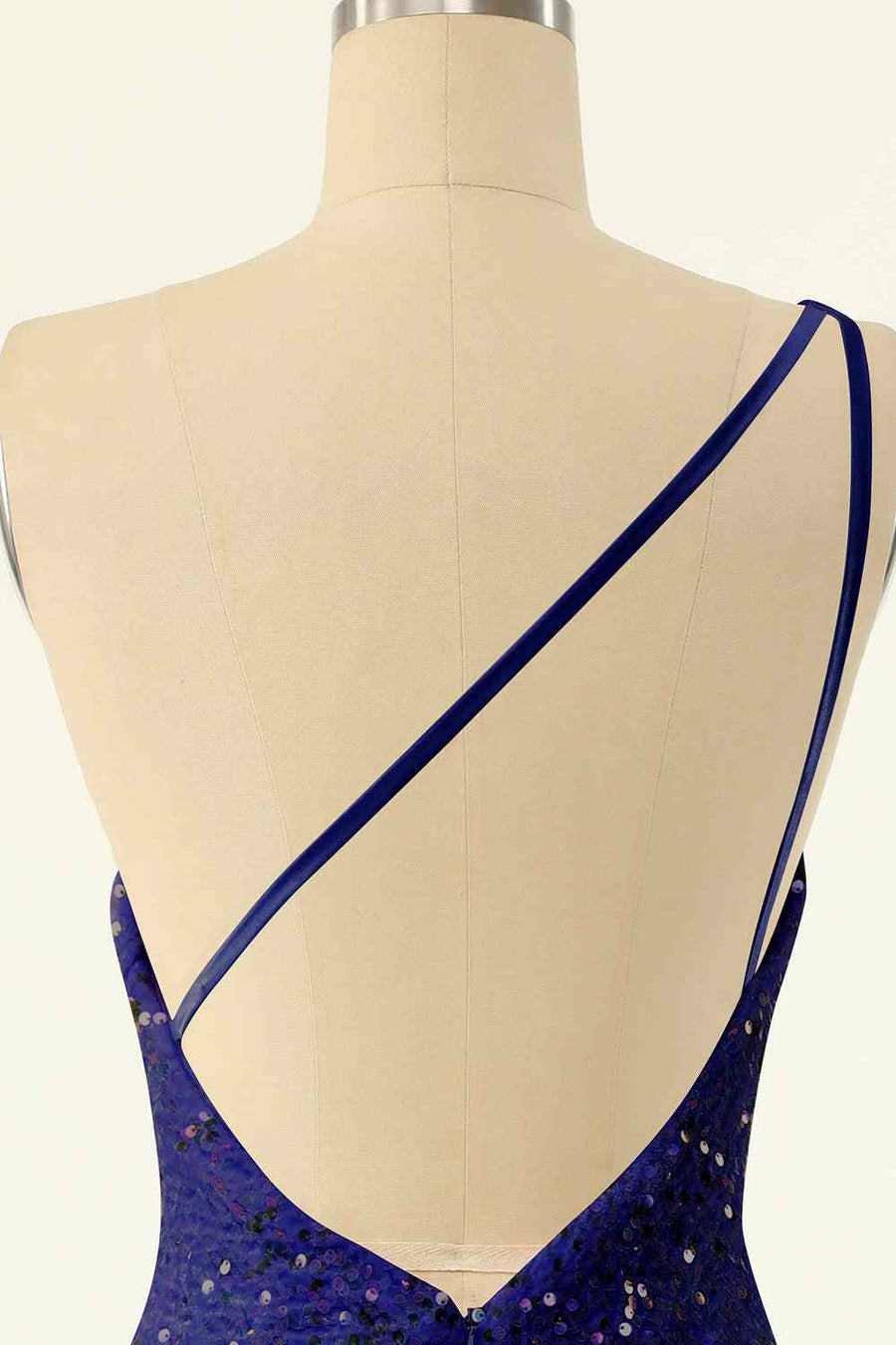 Royal Blue Sheath One Shoulder Sequins Strap Back Mini Homecoming Dress