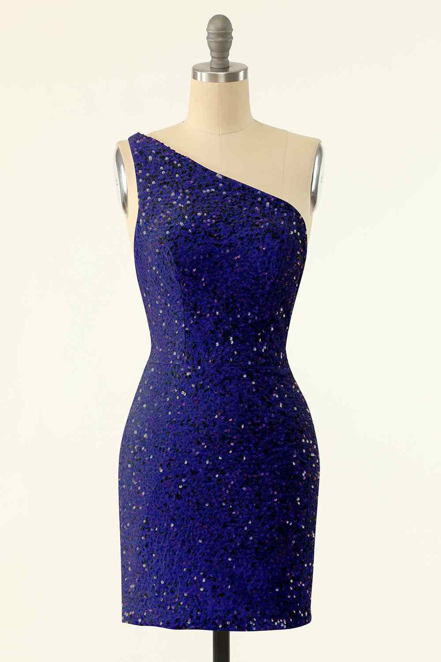 Royal Blue Sheath One Shoulder Sequins Strap Back Mini Homecoming Dress