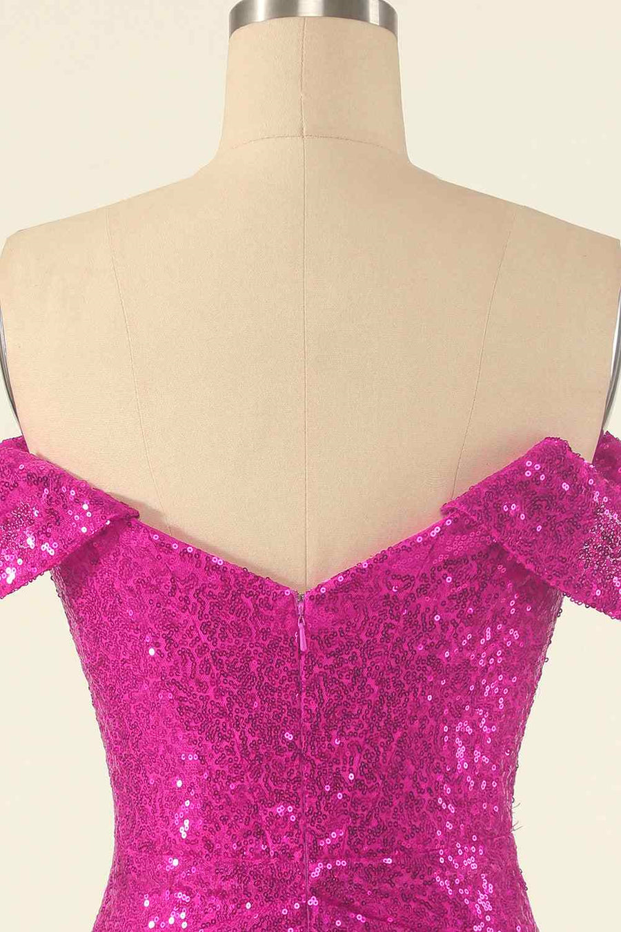 Fuchsia Sheath Off-the-Shoulder Pleated Sequins Mini Homecoming Dress