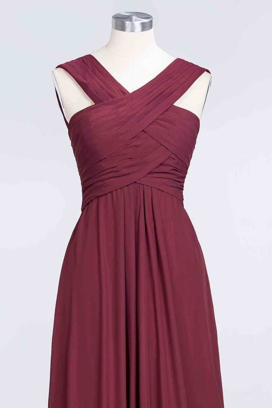 Burgundy A-line Halter Pleated Chiffon Long Bridesmaid Dress