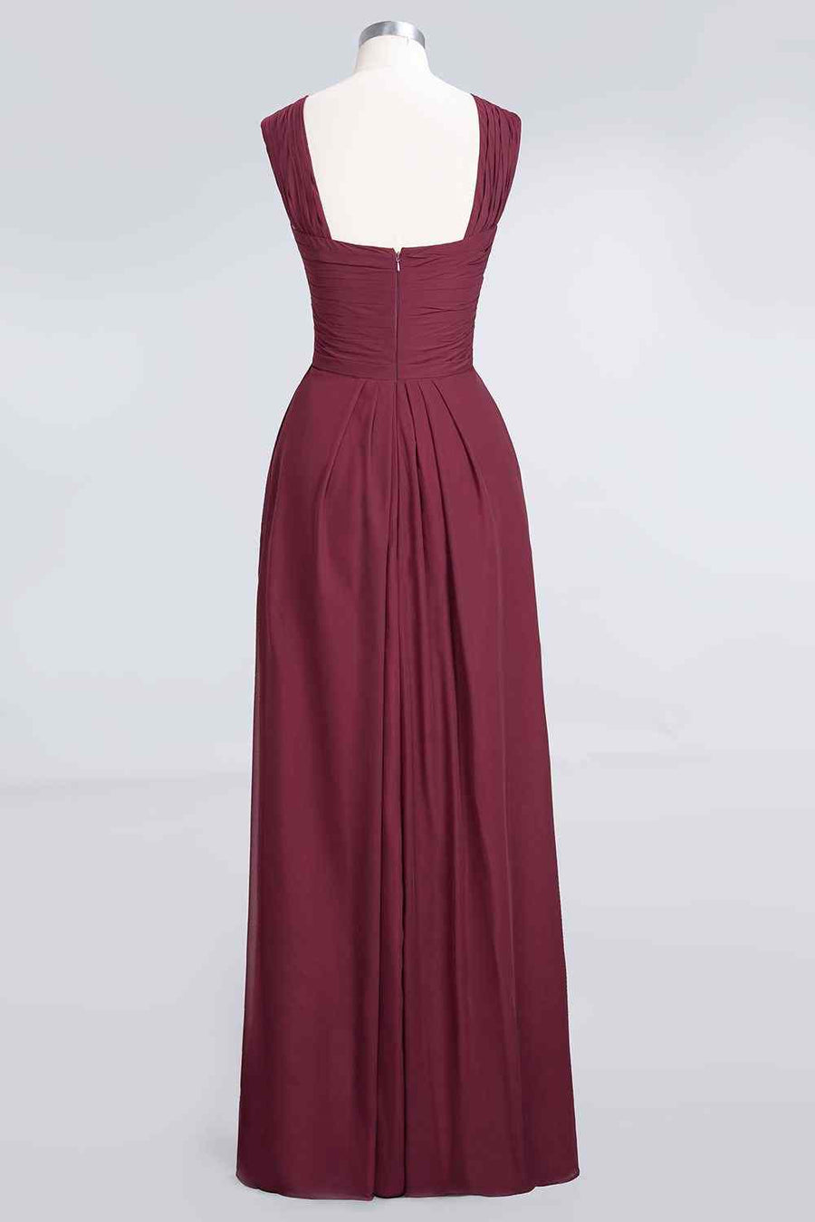 Burgundy A-line Halter Pleated Chiffon Long Bridesmaid Dress
