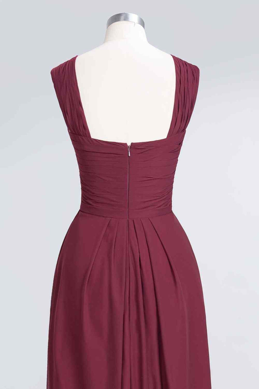 Burgundy A-line Halter Pleated Chiffon Long Bridesmaid Dress